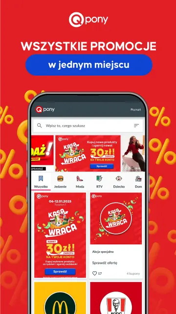 Ekran główny aplikacji Qpony z polecanymi ofertami